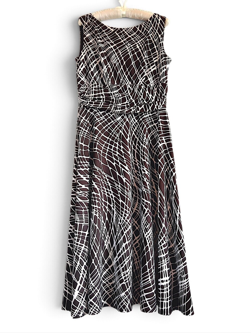 Perceptions Brown White Abstract Web Print Stretchy Modest Business Casual Flowy